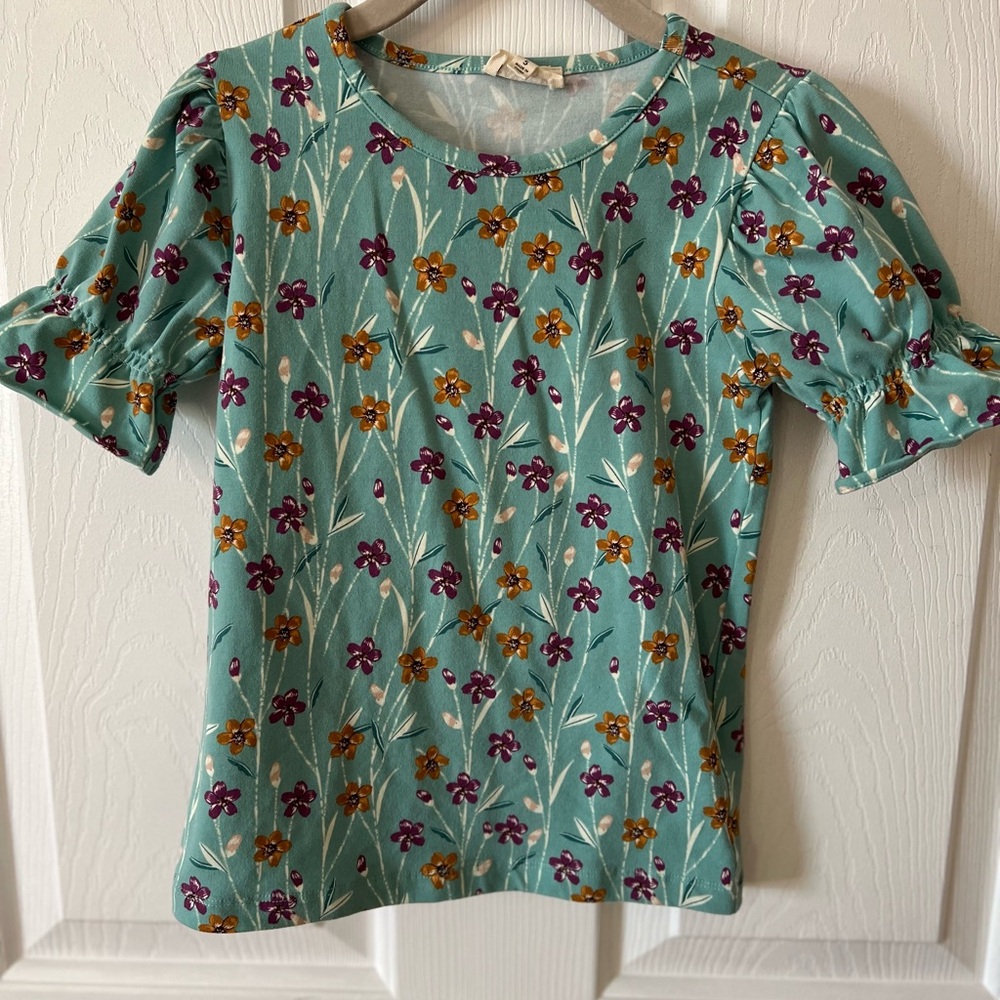 Floral Kids Blouse in Teal and Purple